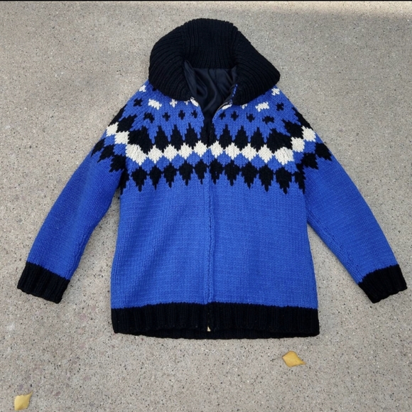 vintage cowichan style CHUNKY CARDIGAN sweater (G11) - Picture 8 of 10